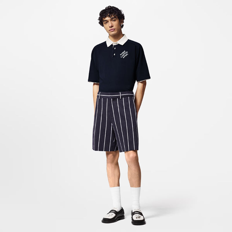 LV 刺繍入りコットン混紡半袖ポロシャツ