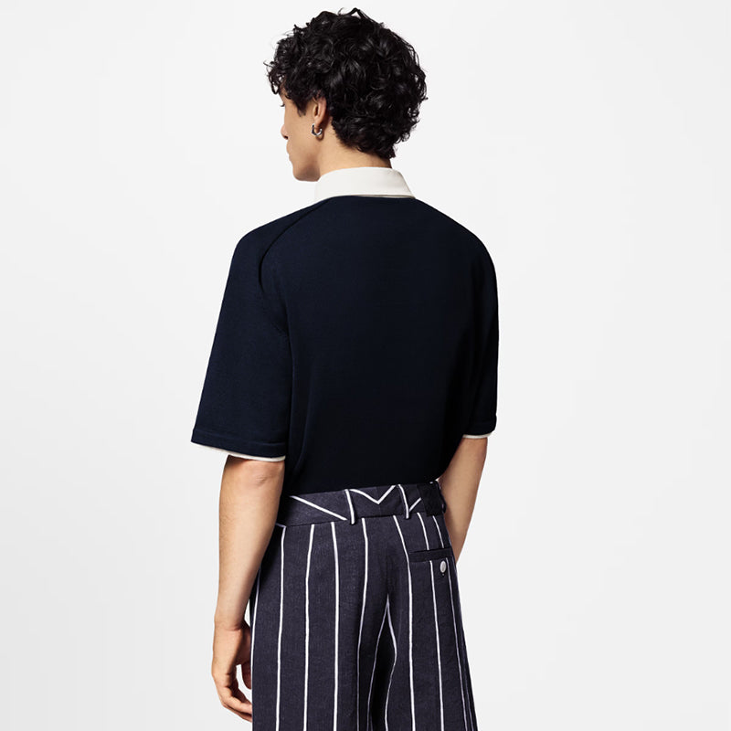 LV 刺繍入りコットン混紡半袖ポロシャツ