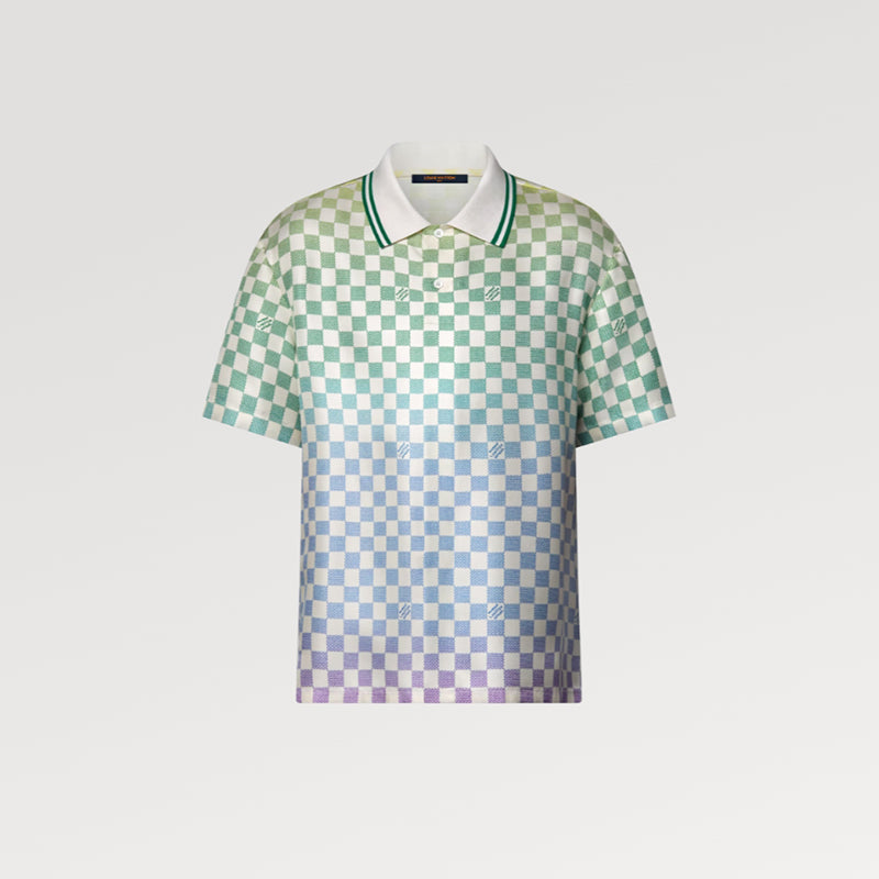 LV ダミエ グラディエント プリントシルクポロシャツ